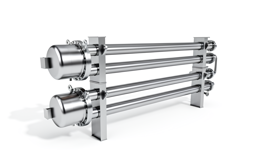 3D model of stainless steel, double stacked, Multi-Tube Hairpin Heat Exchangers