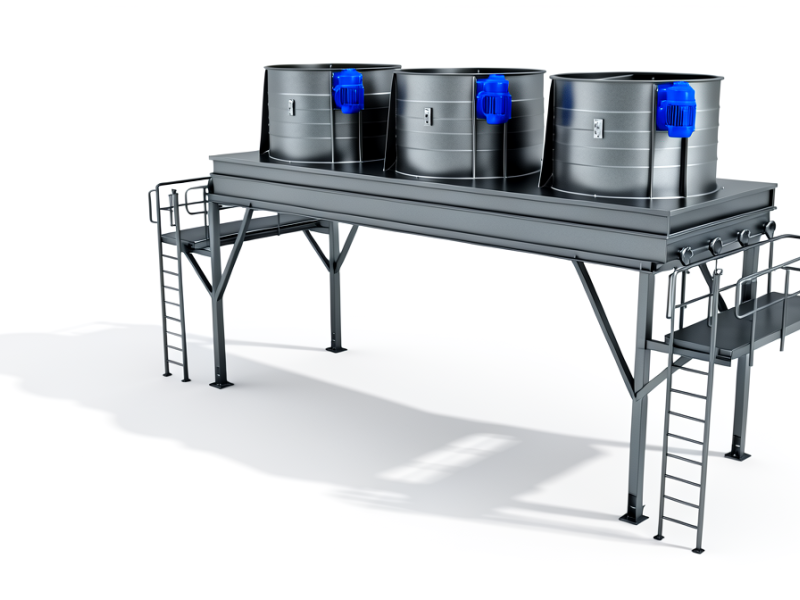 3D model of an API 661, Induced Draft Air Cooled Heat Exchanger with 3 fans, ladders and walkways