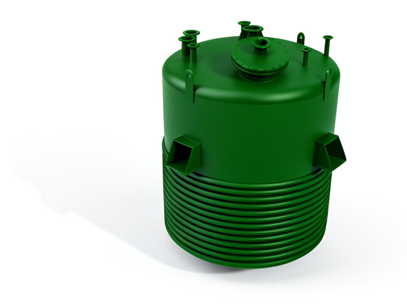 3D model of a reactor vessel with limpet coil and access manway