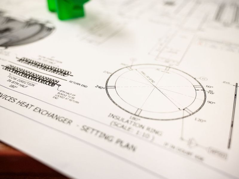 Engineering drawing of a shell & tube heat exchanger